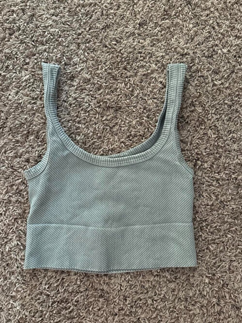 Sage Green Diagonal Ribbed Scoop Neck Cropped Tank Top